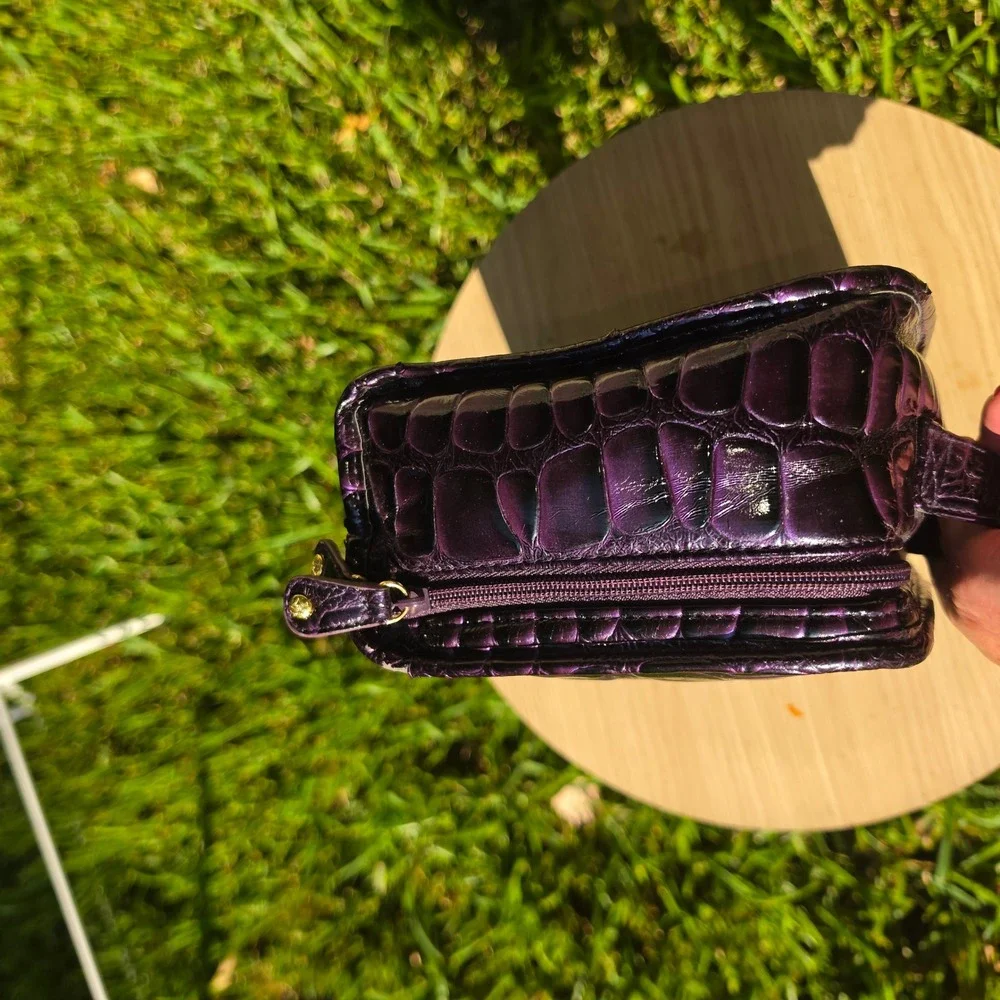 Stephanie Johnson Purple Croc Embossed Cosmetic Case Neon Yellow Interior Travel